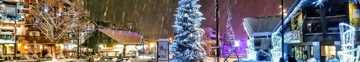 Wintery scene of the Tourist Office Place in Morzine